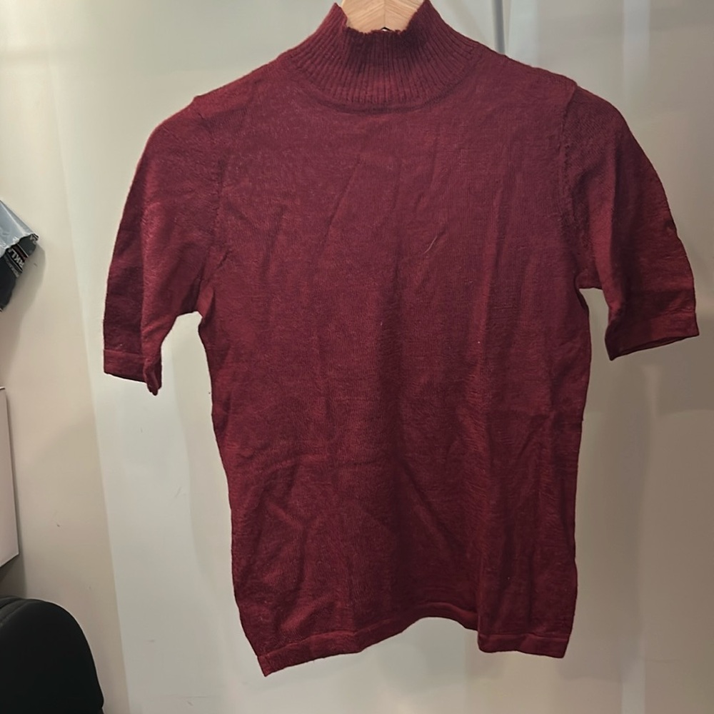 Mark Eisen Small Mohair Burgundy short sleeve Mock Turtleneck Top